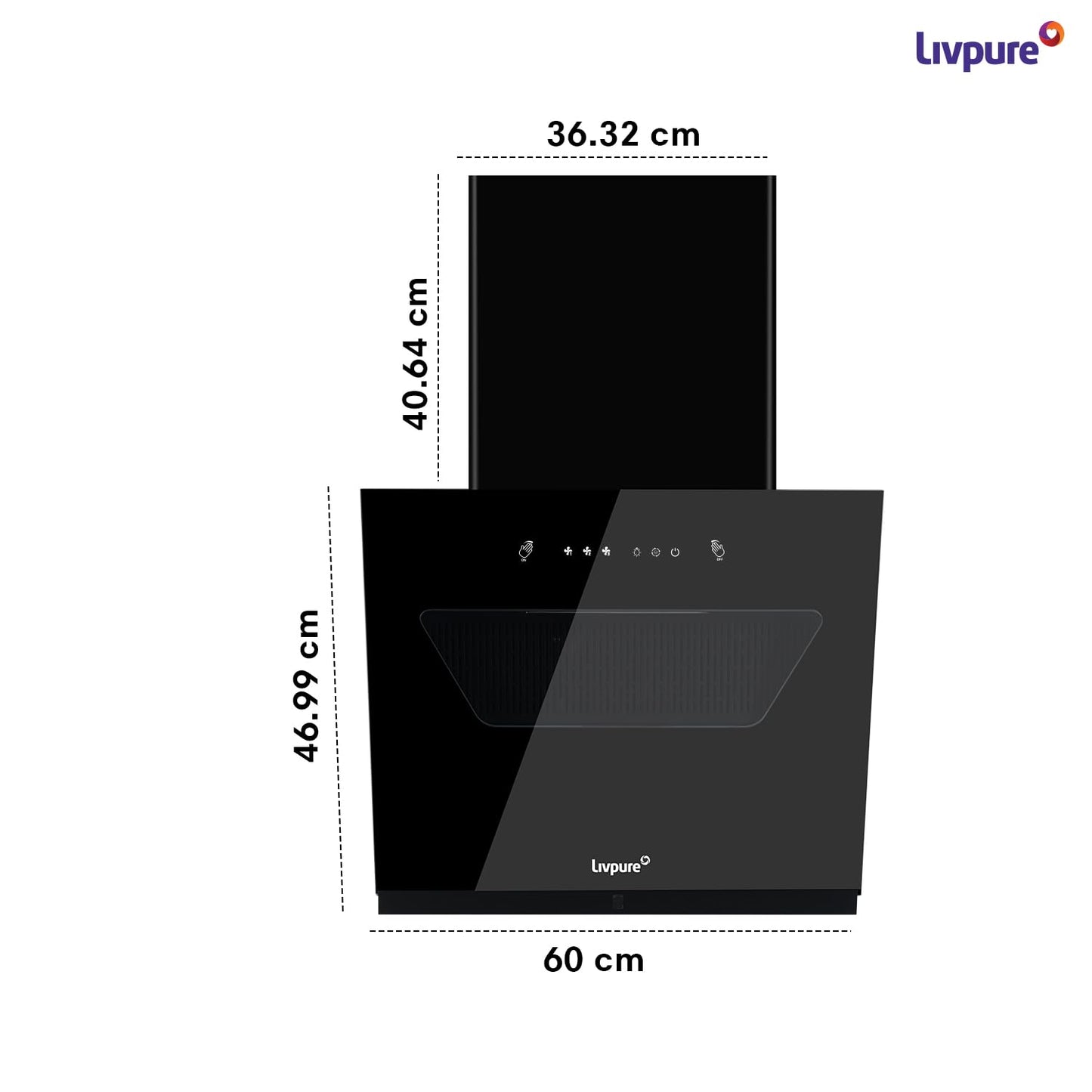 Livpure Drift 60 1350 m3/hr Slant | Filterless Autoclean Kitchen Chimney|10 Yr Warranty On Motor, 2 Yr Comprehensive |Touch & Gesture Control, Black