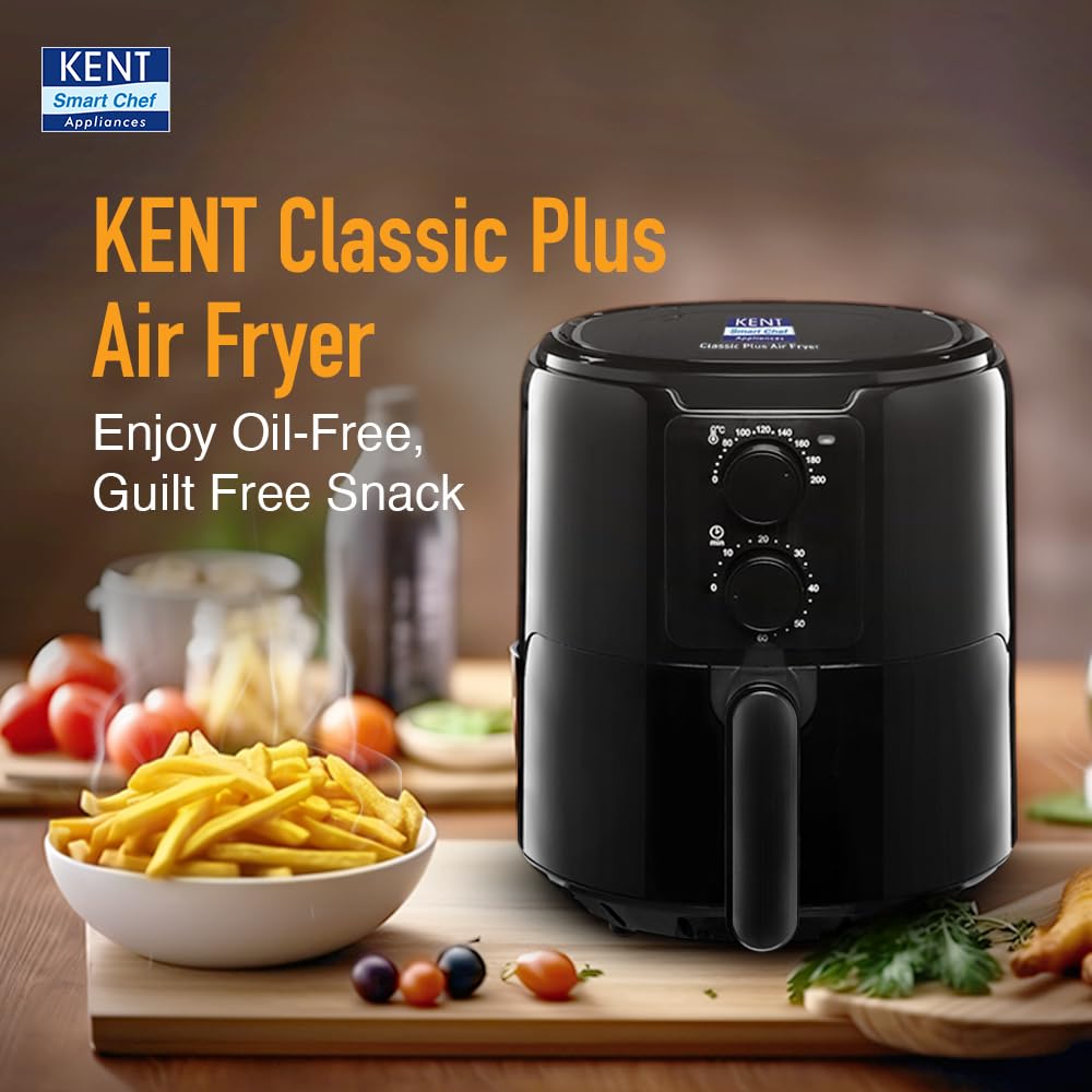 KENT Classic Plus Air Fryer | 1300W Power & 4.2L Capacity | Vapour Steam for Crisp Frying, Grill, Roast, Steam & Bake | Auto Cut-Off | 80% Less Oil...