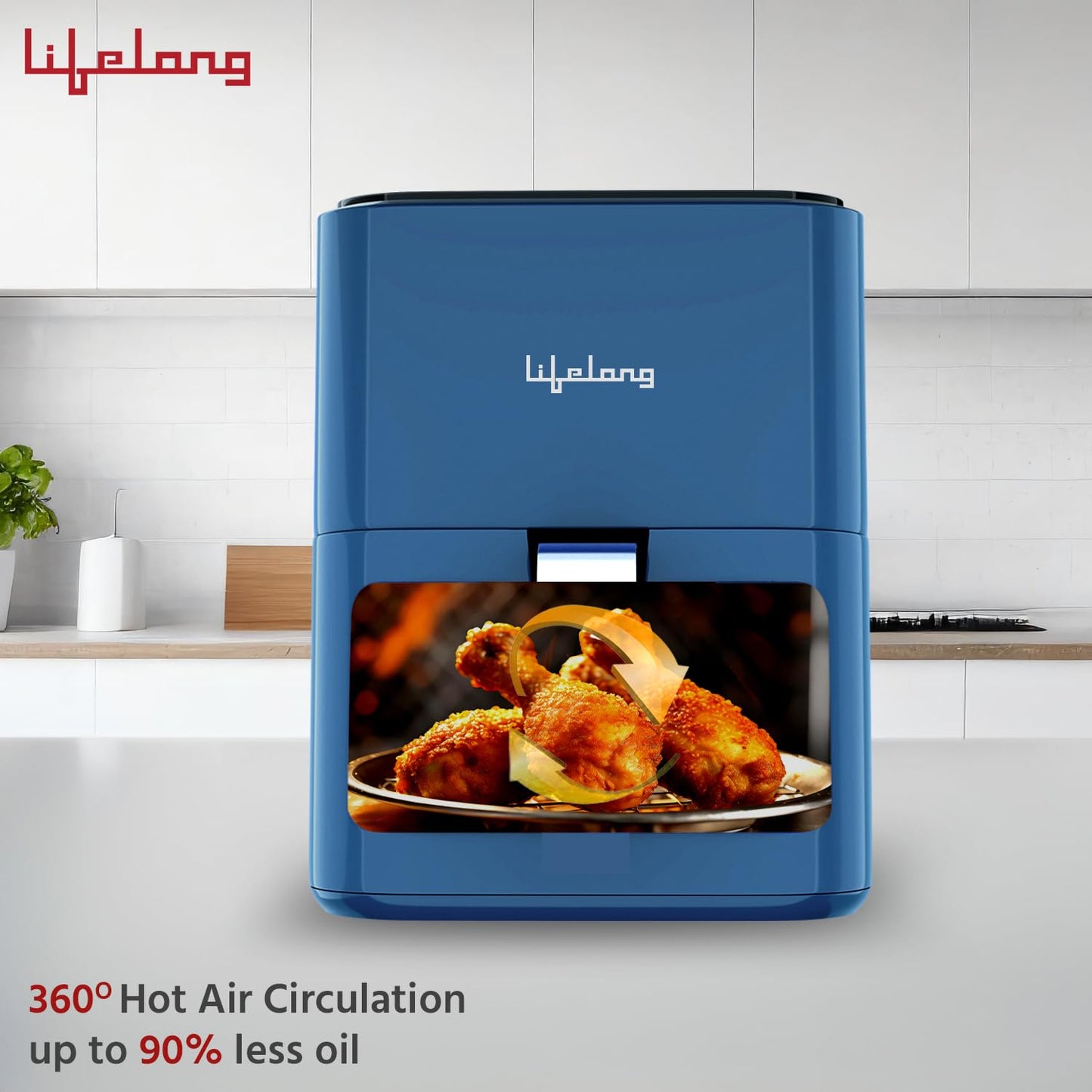 Lifelong 1200W 4L Air Fryer with Hot Air Circulation Technology with Timer Selection | Uses up to 90% less Oil | Fry, Grill, Roast, Reheat and Bake | LLHFD450 (Blue)