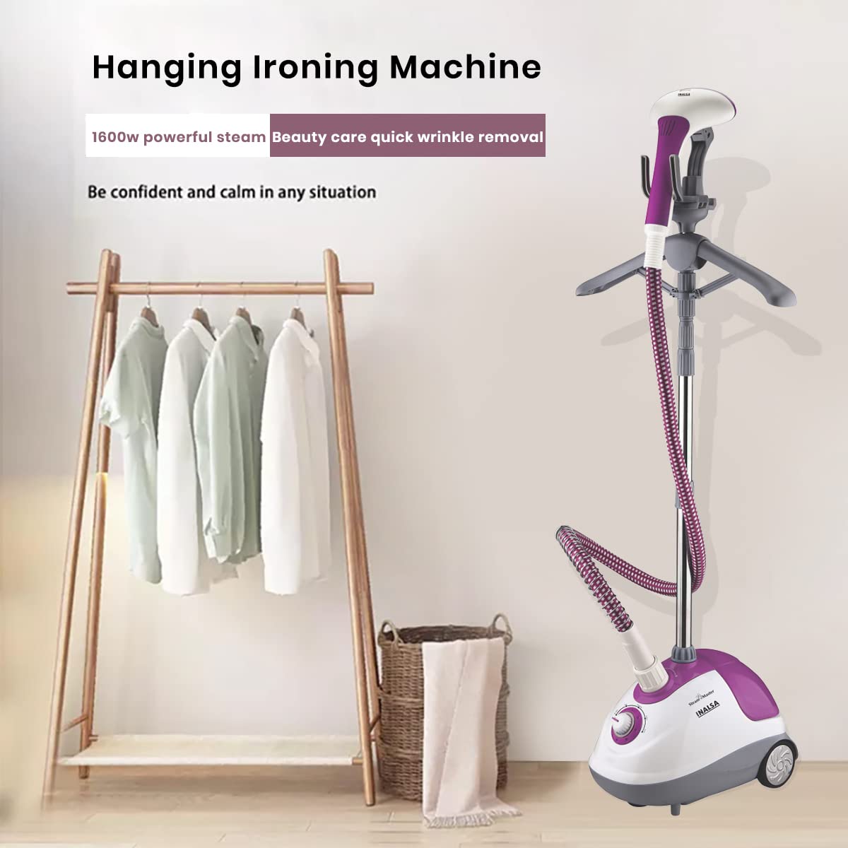 INALSA Standing Garment Steamer 1700 Watt Steam Iron for Clothes|Variable Control Knob | Powerful Steam Output |1.5L Detachable Large Water Tank|Includes Brush&Glove|steamer for clothes(Steam Master)Box Damage