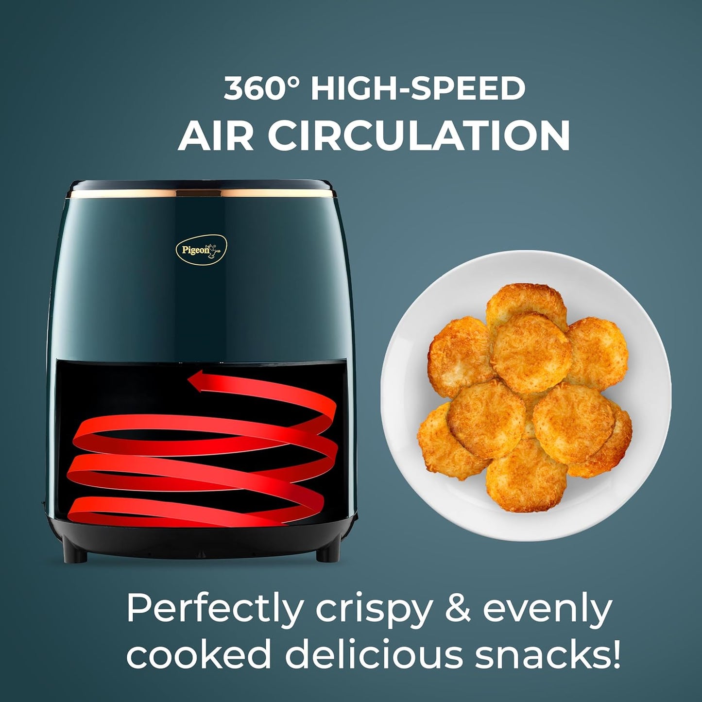 Pigeon Healthifry Digital Air Fryer, 360° High Speed Air Circulation Technology 1200 W with Non-Stick 4.2 L Basket - Green (box damage)